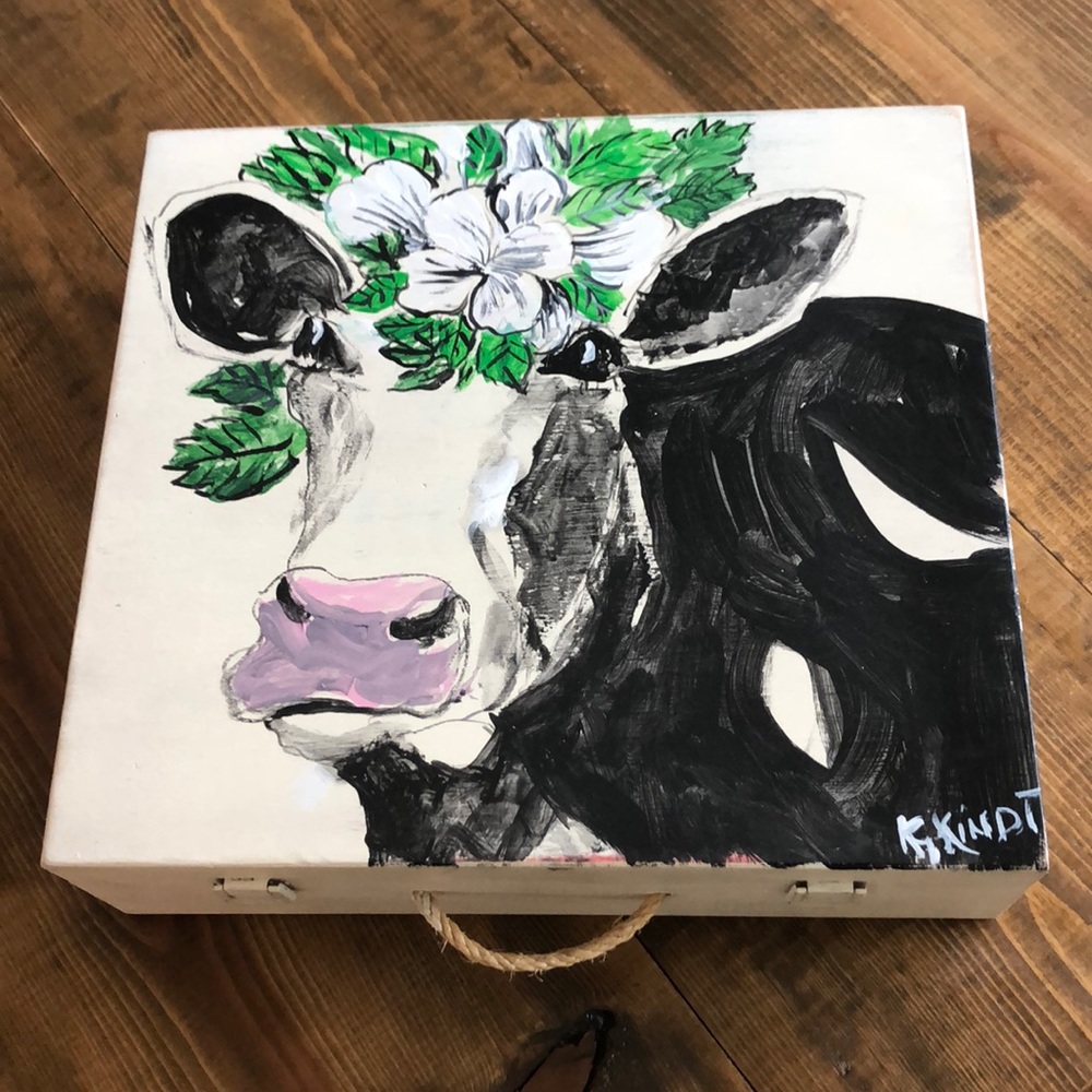 Farmhouse decor Cow Head Box. Mrs Cow